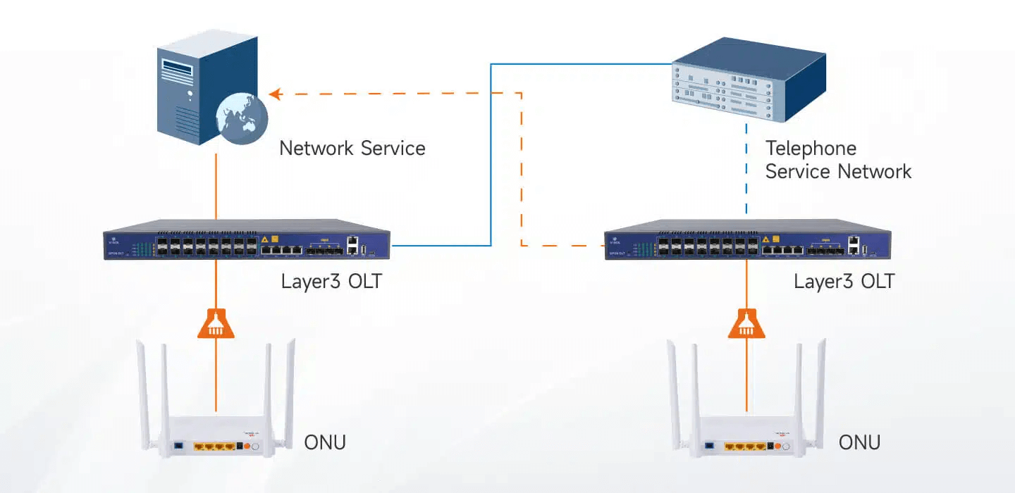 L3 Routed Switching with 10G/100G Uplink in a Box-Type OLT